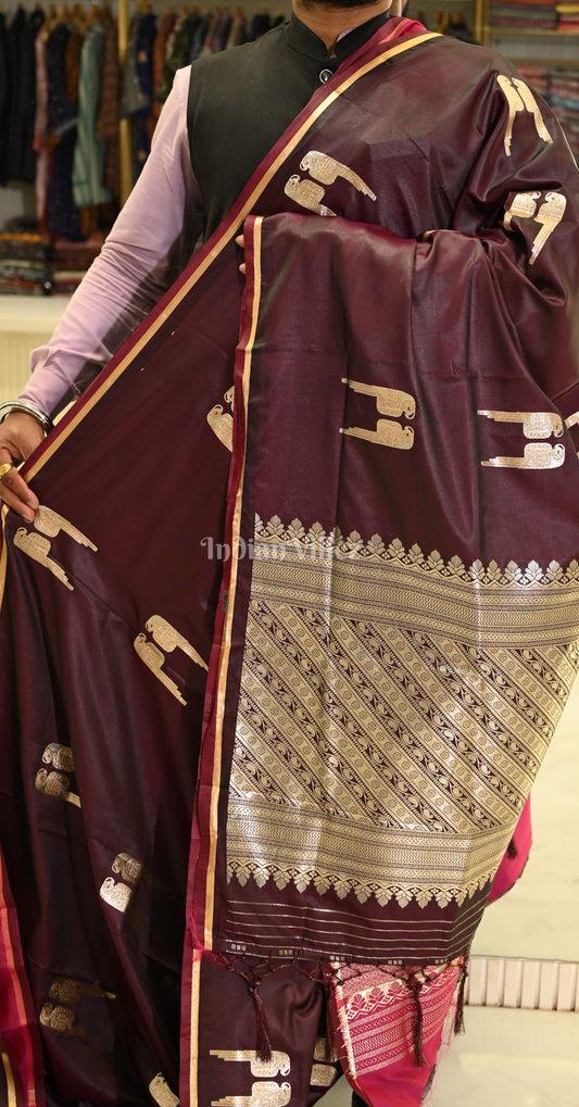 Maroon Mashru Satin Banarasi Silk Saree