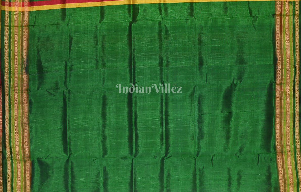 White Green Fish Motif Kathiphera Odisha Ikat Khandua Silk Saree