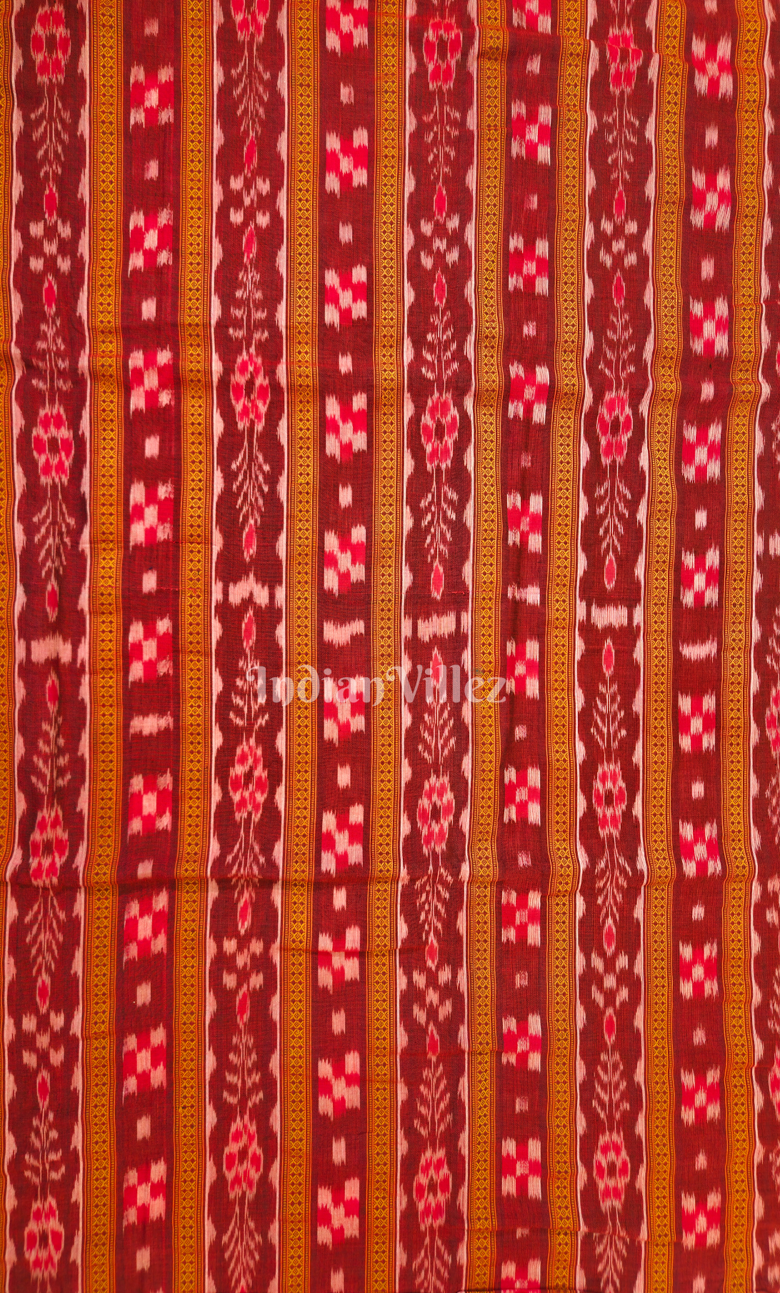 Maroon Yellow Bandha Odisha Ikat Sambalpuri Cotton Fabric