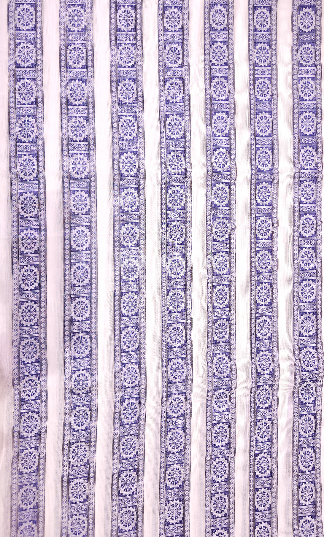 White Blue Konark Chakra Theme Odisha Ikat Cotton Fabric 