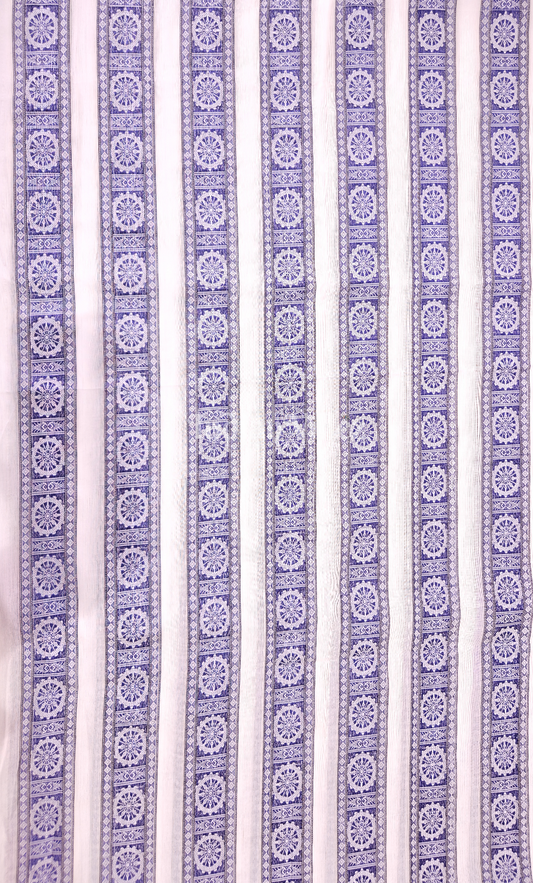 White Blue Konark Chakra Theme Odisha Ikat Cotton Fabric 