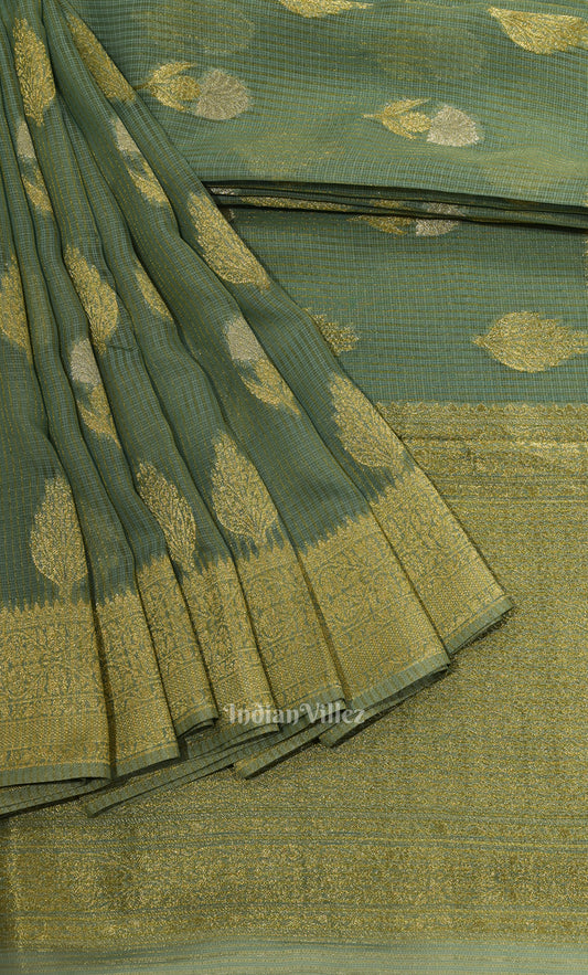 Sage Green Pure Katan Silk Banarasi Saree