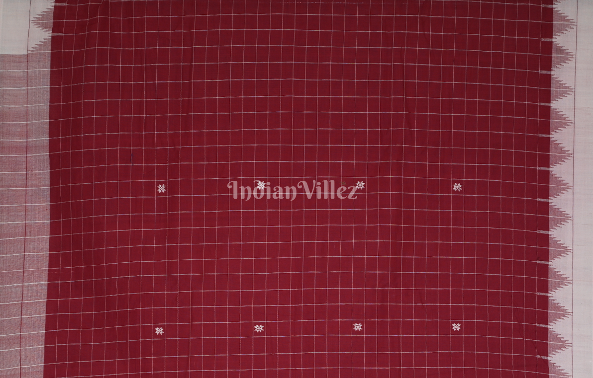 Maroon Off White Odisha Handloom Natural Dye Kotpad Cotton Saree 