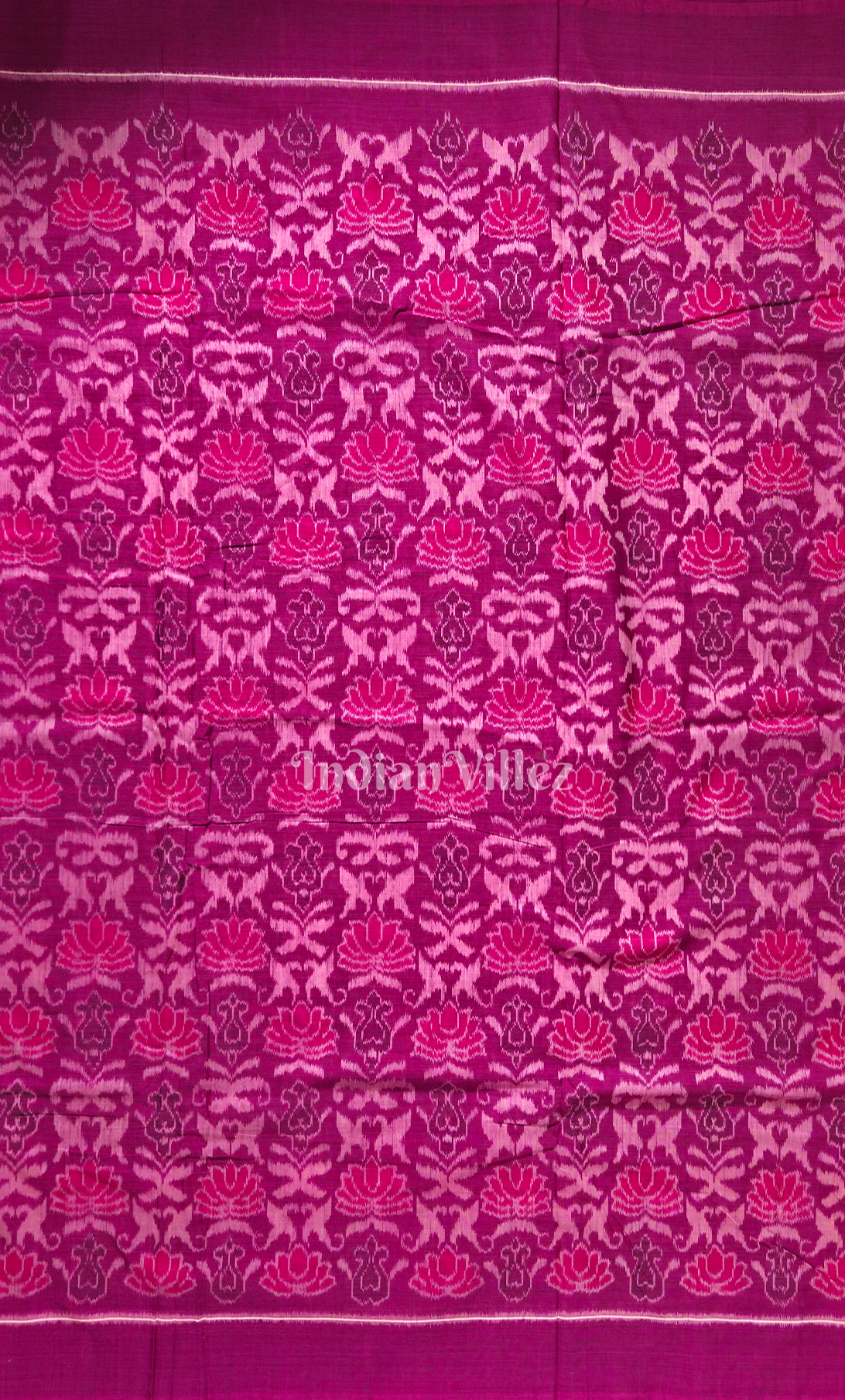 Magenta Pink Lotus Motif Odisha Ikat Sambalpuri Cotton Fabric 