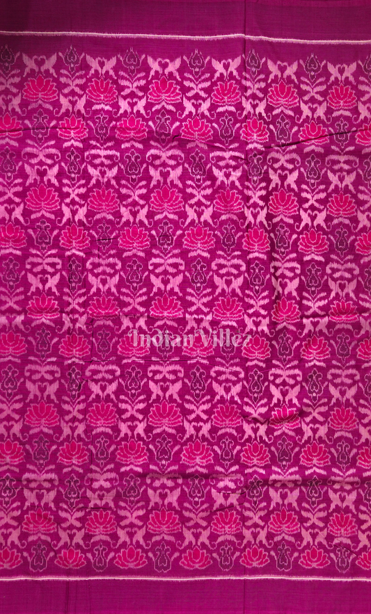 Magenta Pink Lotus Motif Odisha Ikat Sambalpuri Cotton Fabric 