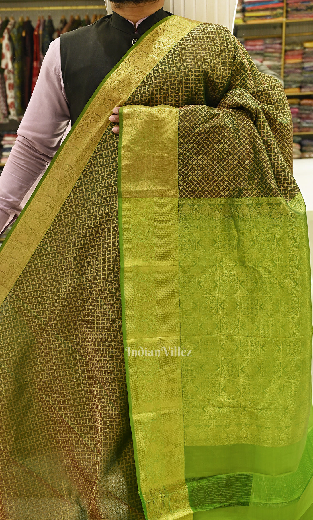 Olive Green Pure Brocade Kanjivaram Silk Saree