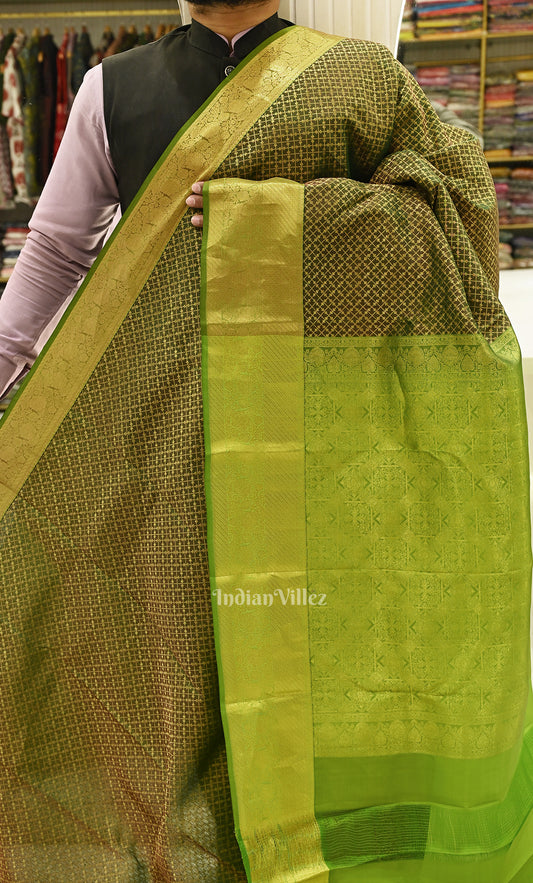 Olive Green Pure Brocade Kanjivaram Silk Saree