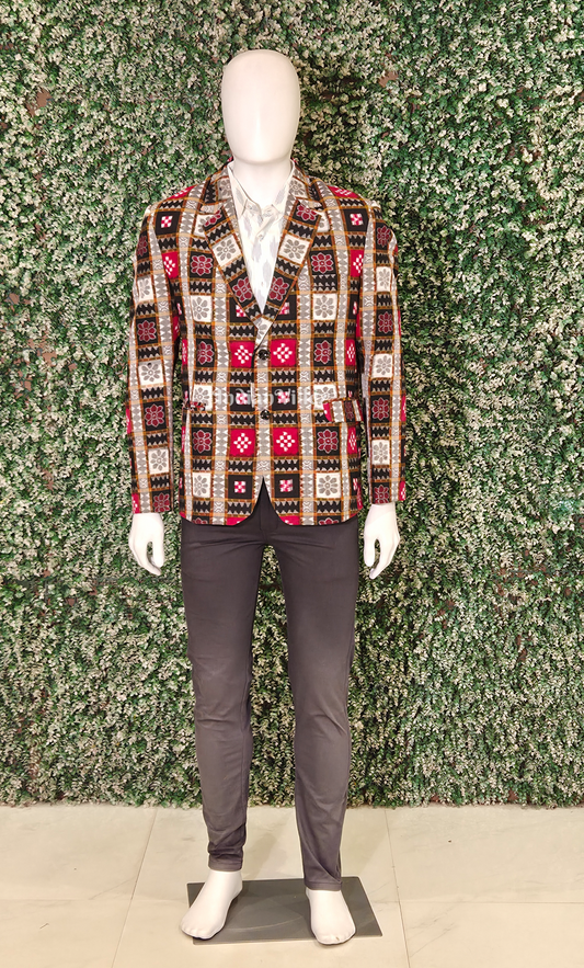 Multi Color Utkala Laxmi Odisha Ikat Men's Designer Blazer 