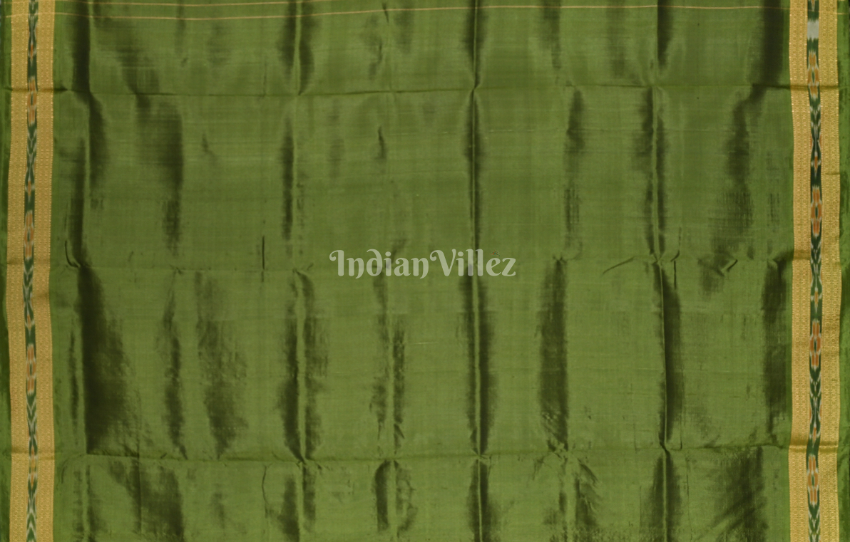 Cream Olive Green Buti Design Odisha Ikat Khandua Silk Saree 