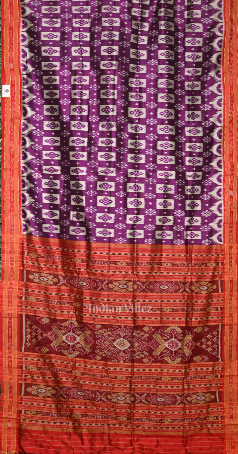 Purple Red Tribal Theme Odisha Ikat Khandua Silk Saree 