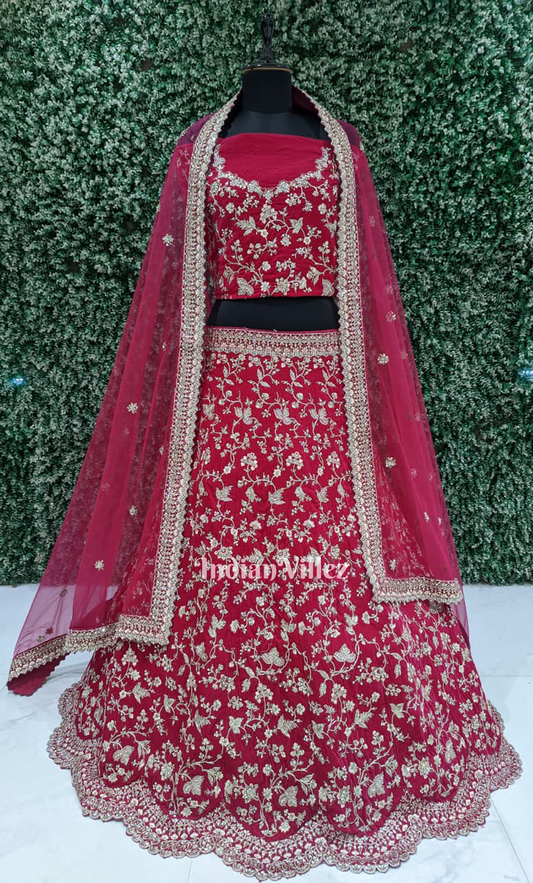 Exclusive Designer Red Maroon Sequins Silk Lehenga Choli with Dupatta 