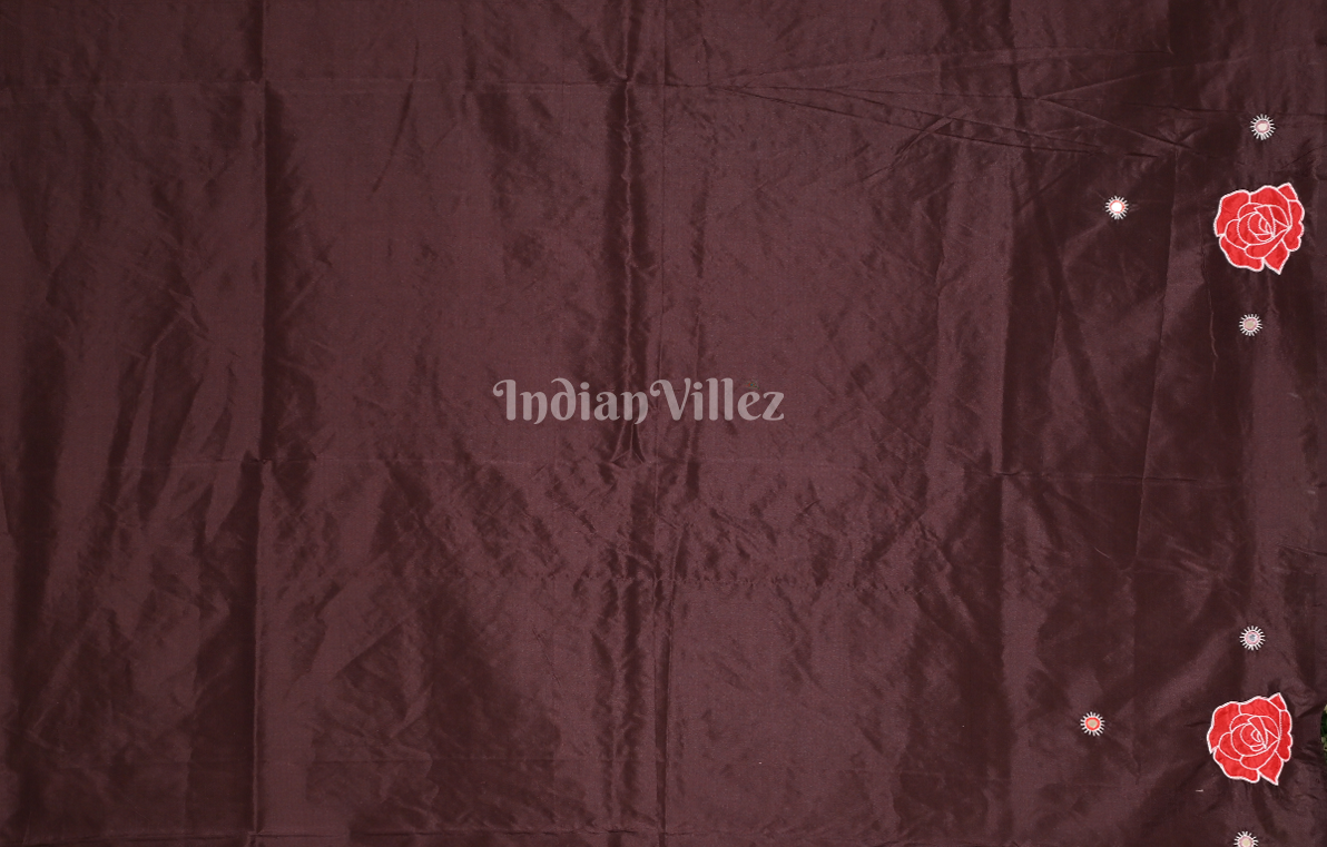 Coffee Red Hand Embroidered Applique Work Saree 