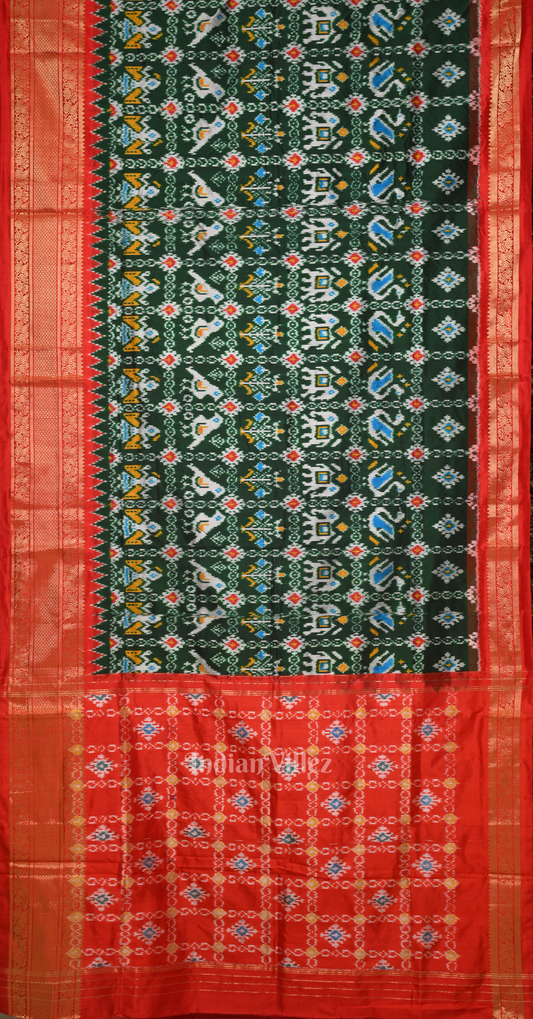 Green Red Pochampally Ikat Silk Saree