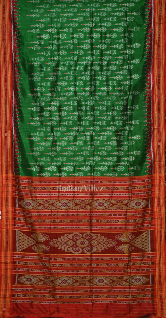 Green Maroon Tribal Theme Odisha Ikat Khandua Silk Saree