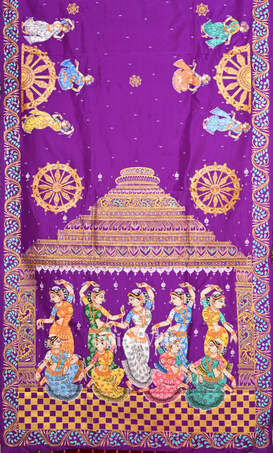 Rani Pink Purple Nartaki Konark Temple Hand-Painted Pattachitra Saree