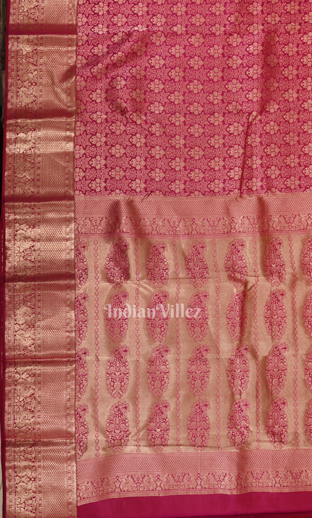  Bridal Magenta Pink Floral Brocade Pure Kanjivaram Silk Saree 