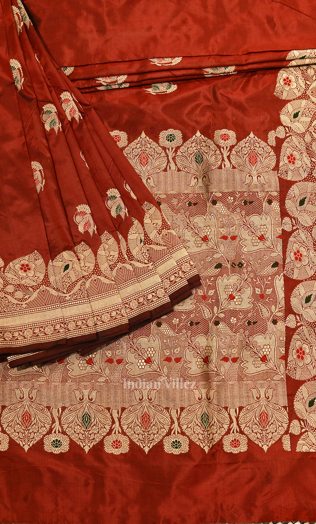 Bright Red Pure Katan Silk Banarasi Saree 