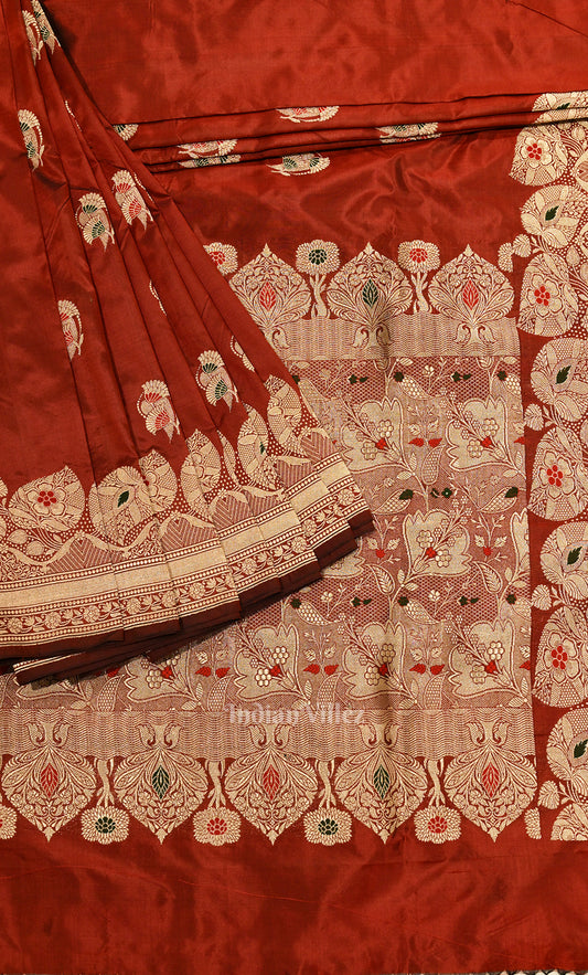 Bright Red Pure Katan Silk Banarasi Saree 