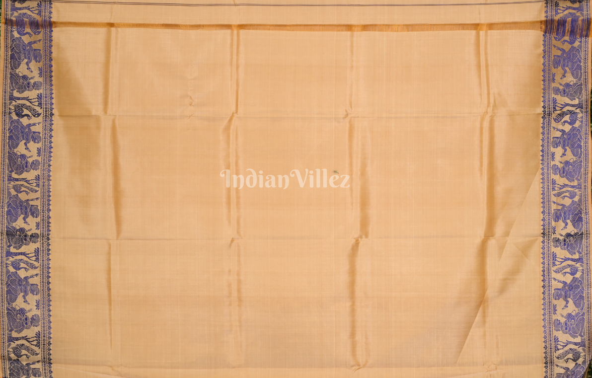 Beige Blue Handwoven Baluchari Silk Saree