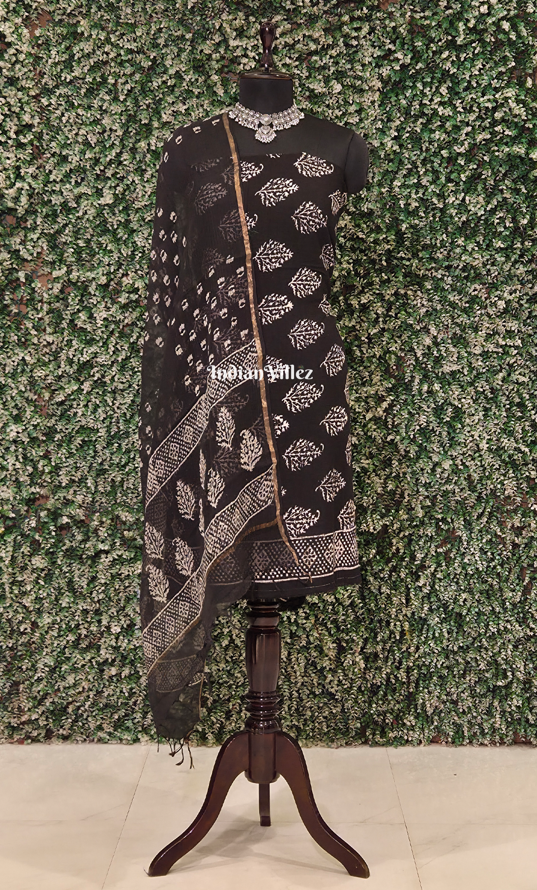 Black Golden Strips Block Printed Cotton Suit Sets