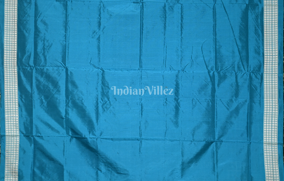 Grey  Peacock Blue Swastik Motif Odisha Ikat Sambalpuri Silk Saree 