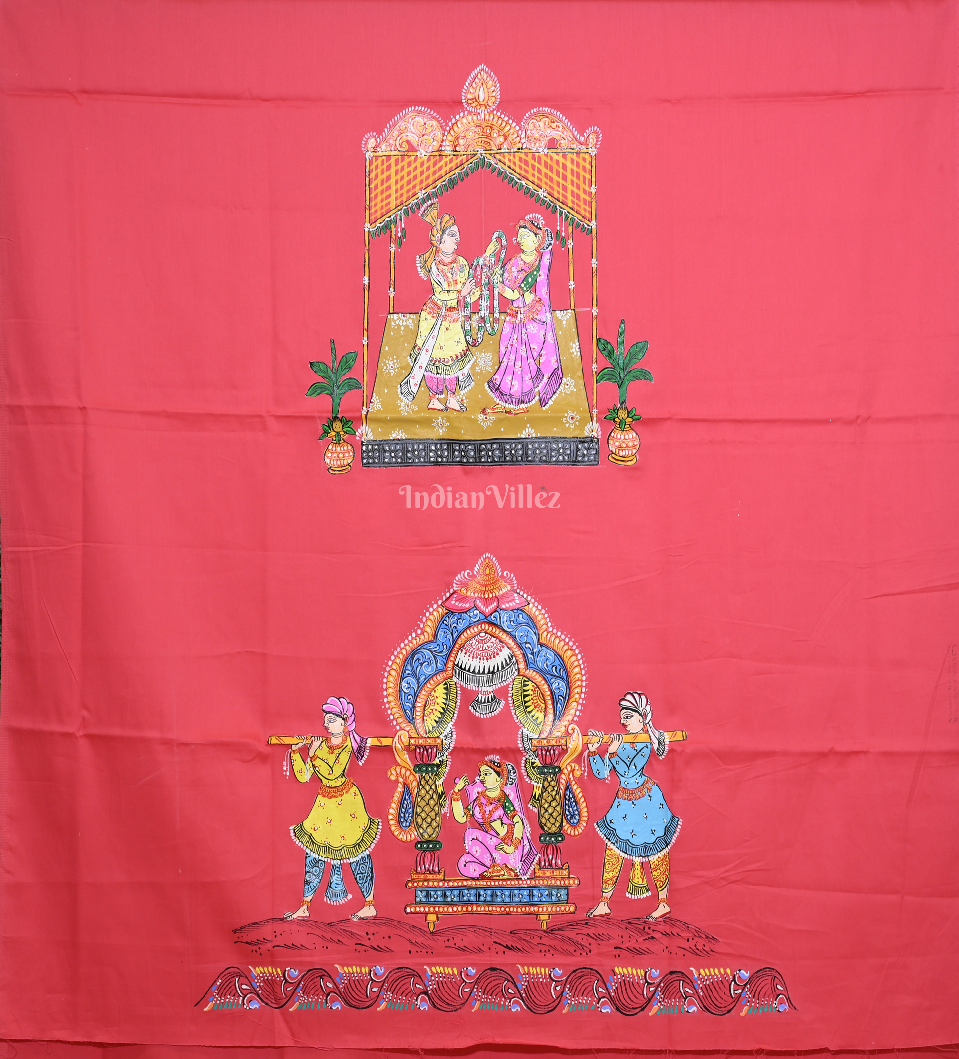 Peach Pink Doli Barat  Theme Hand-Painted Pattachitra Kurti