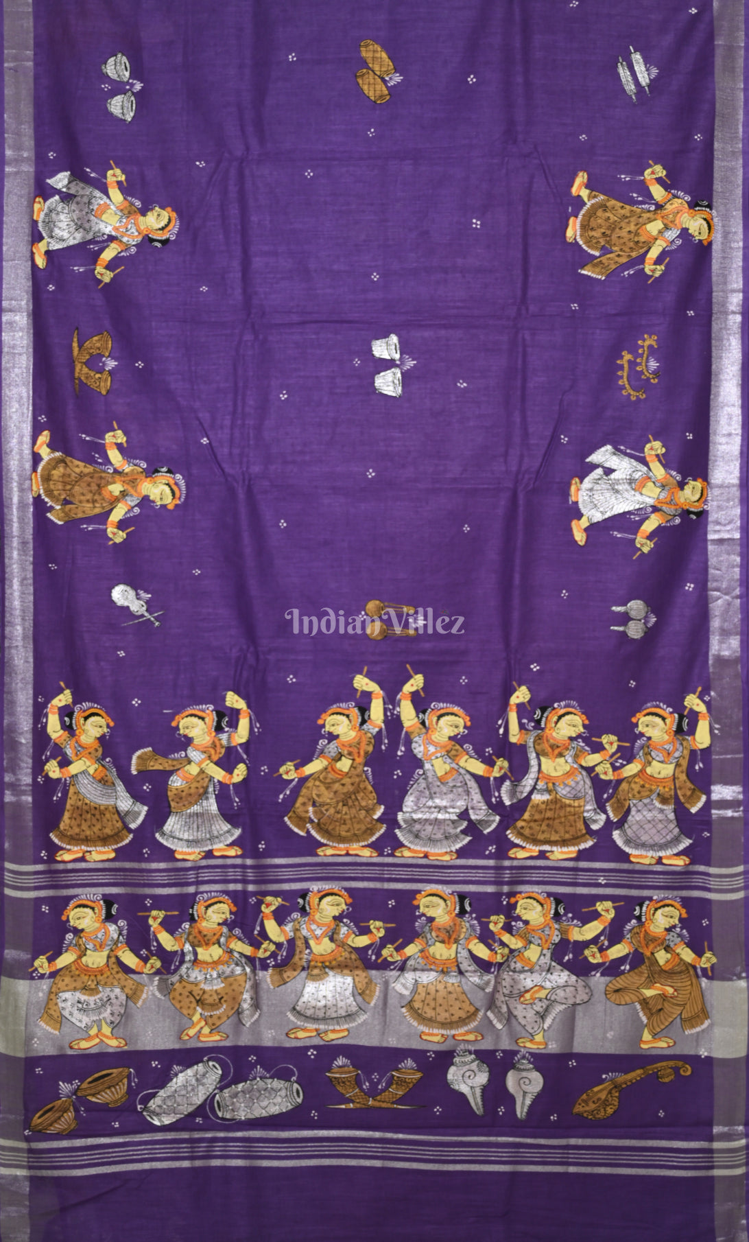 Blue Dandiya Raas Theme Hand-painted Pattachitra Saree 
