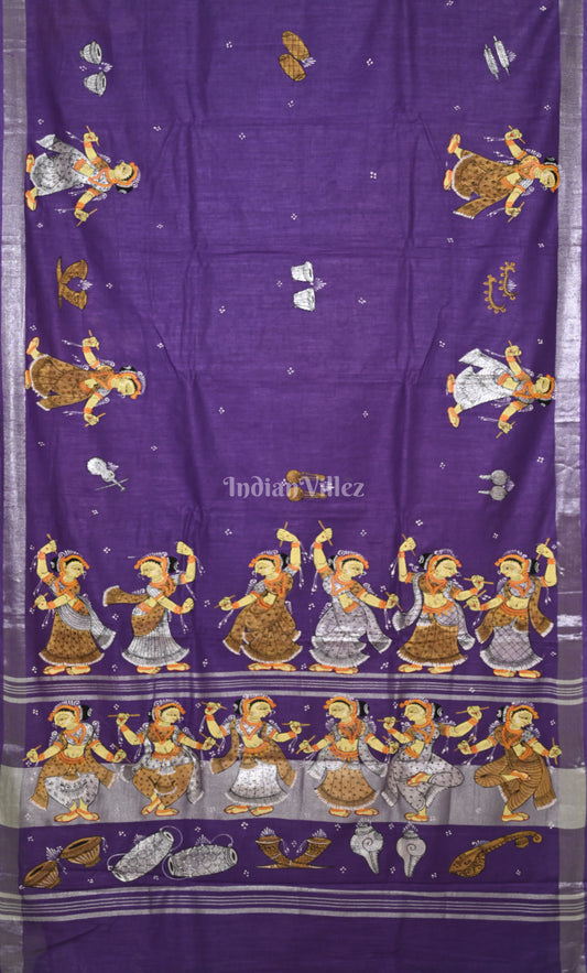 Blue Dandiya Raas Theme Hand-painted Pattachitra Saree 