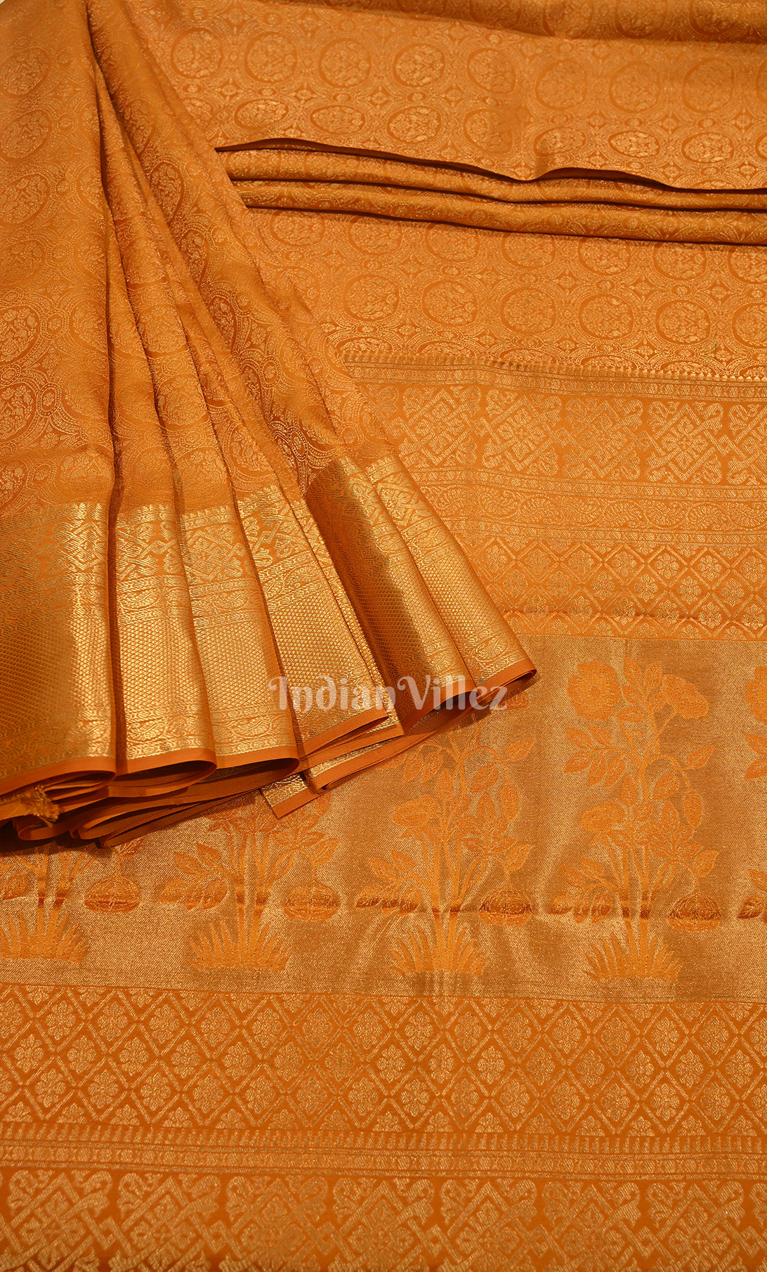 Orange Yellow Brocade Pure Kanjivaram Silk Saree