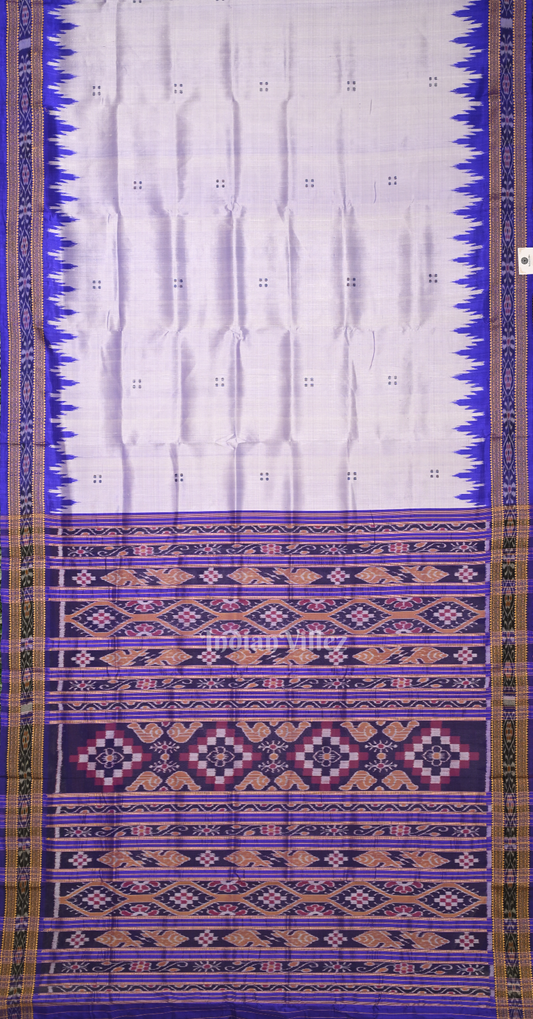 White Blue Buti Design Odisha Ikat Khandua Silk Saree