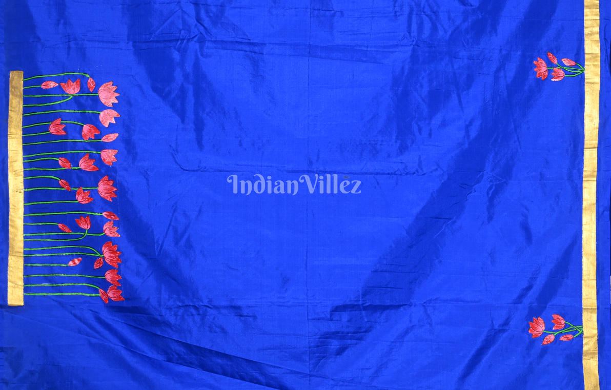 Royal Blue Pichwai Hand-Painted Pattachitra Saree 
