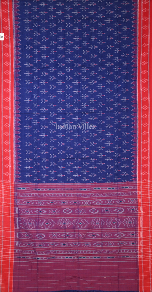 Blue Maroon Mayur Chandrika Odisha Ikat Maniabandha Cotton Saree 