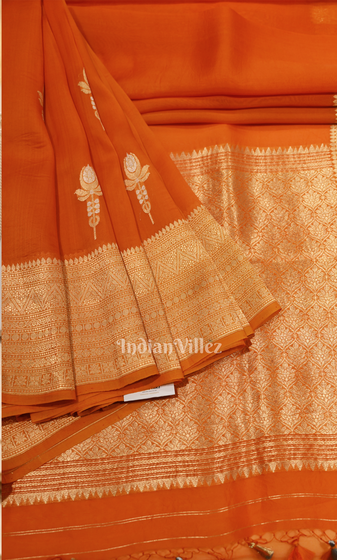 Orange Golden Pure Katan Banarasi Silk Saree