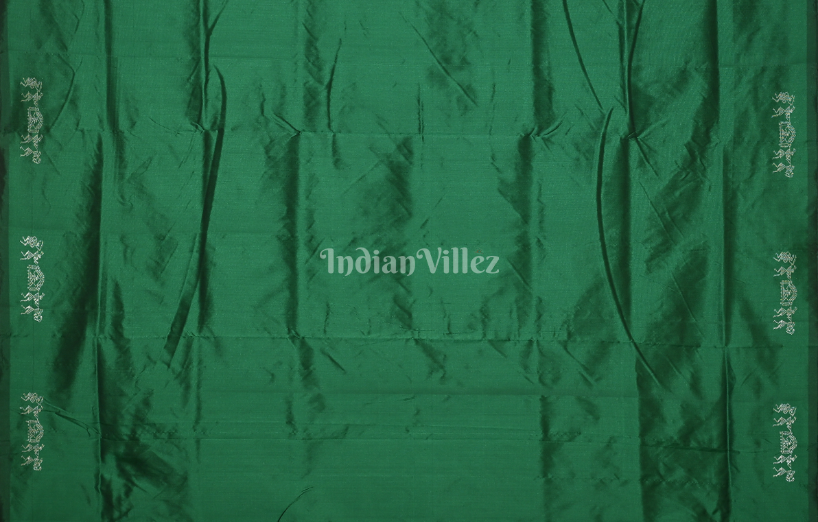 Black Green Tribal Doli Sawari Odisha Ikat Bomkai Sambalpuri Silk Saree 