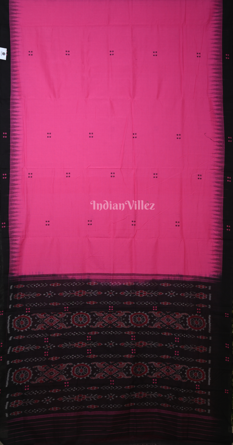 Rani Pink Black Buti Design Odisha Ikat Sambalpuri Cotton Saree 