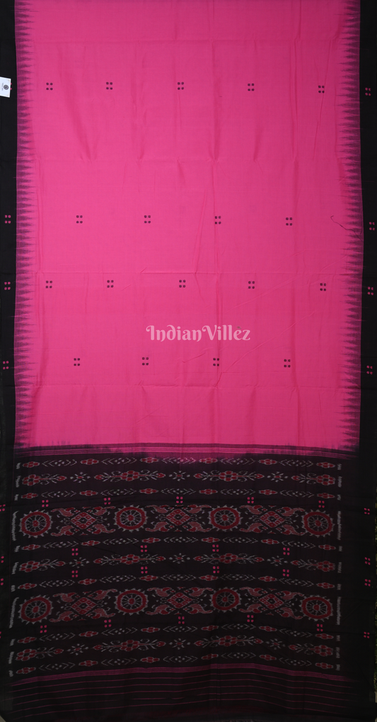 Rani Pink Black Buti Design Odisha Ikat Sambalpuri Cotton Saree 