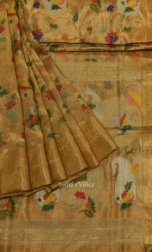 Honey Gold Pure Katan Silk Banarasi Saree 