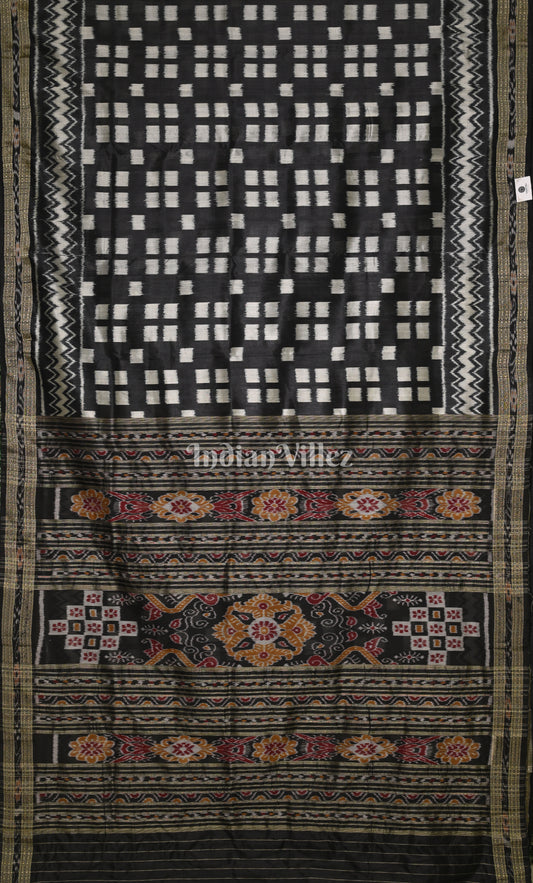Black & White Pasapali Odisha Ikat Khandua Silk Saree