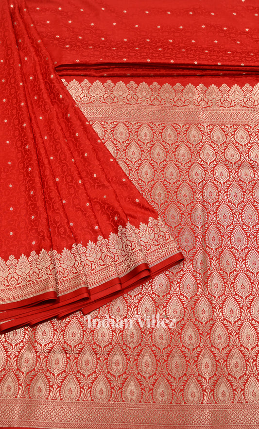 Deep Red Pure Mashru Satin Silk Banarasi Saree
