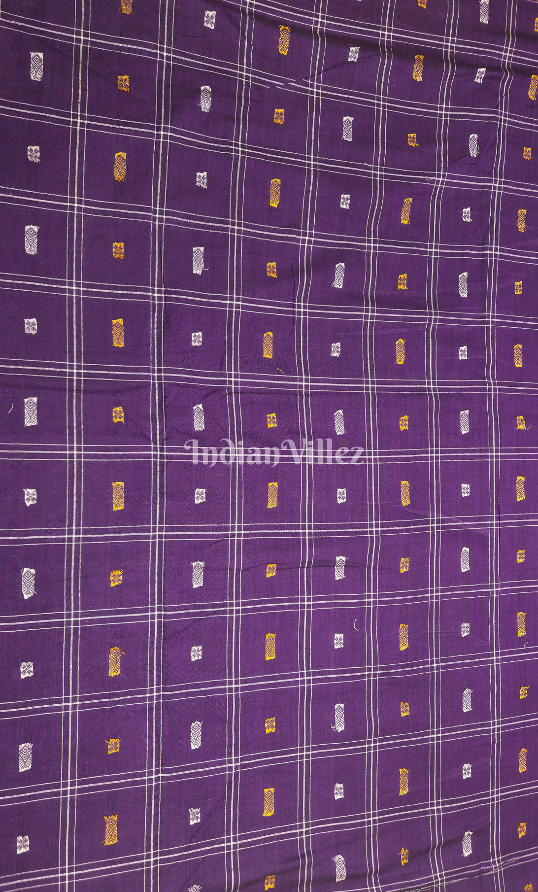 Purple Fish & Buti Motif Odisha Ikat Bomkai Cotton Fabric