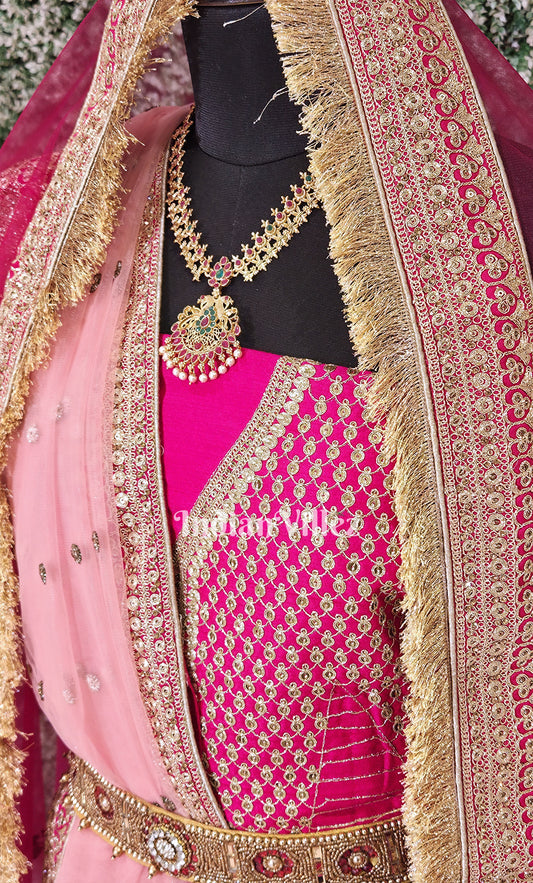 Exclusive Designer Rani Pink Peach Lehenga Choli With Dupatta 