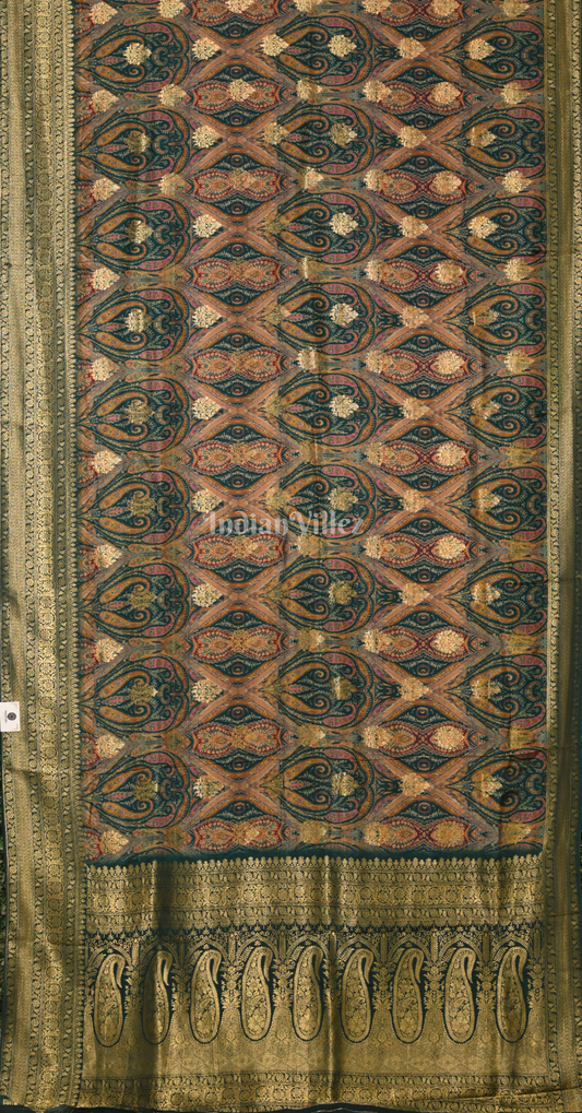 Green Banarasi Silk Saree with Kashmiri Embroidery Work