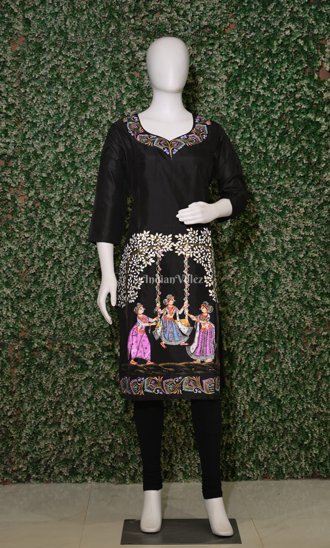 Black Raja Doli Theme Hand-Painted Pattachitra Kurti