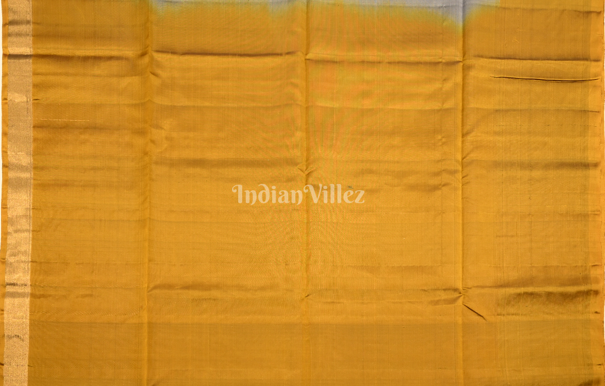 Grey Mustard Yellow Floral Zari Pure Kanjivaram Soft Silk Saree