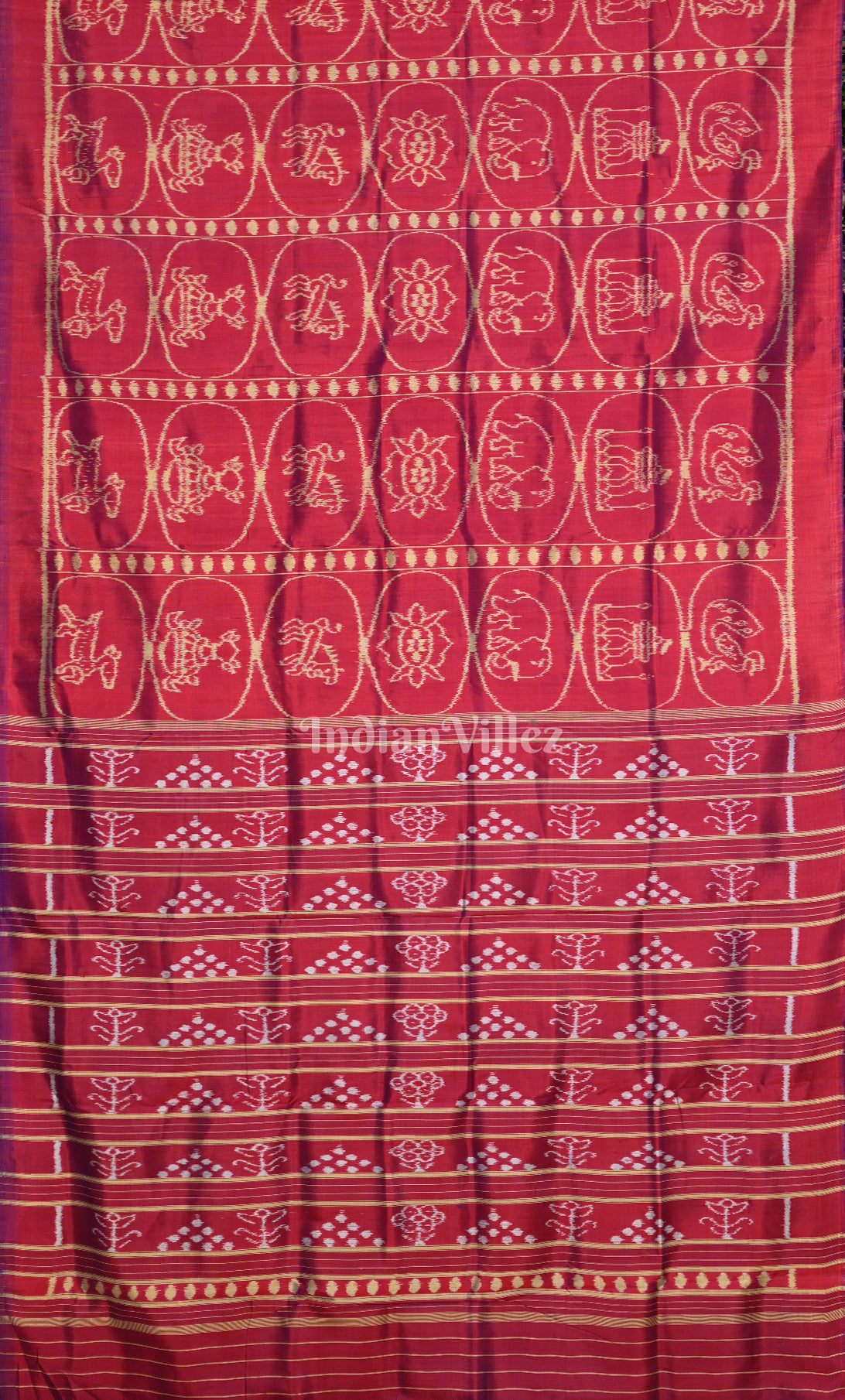  Red maroon Jhoti Theme Odisha Ikat Contemporary Designer Silk Saree