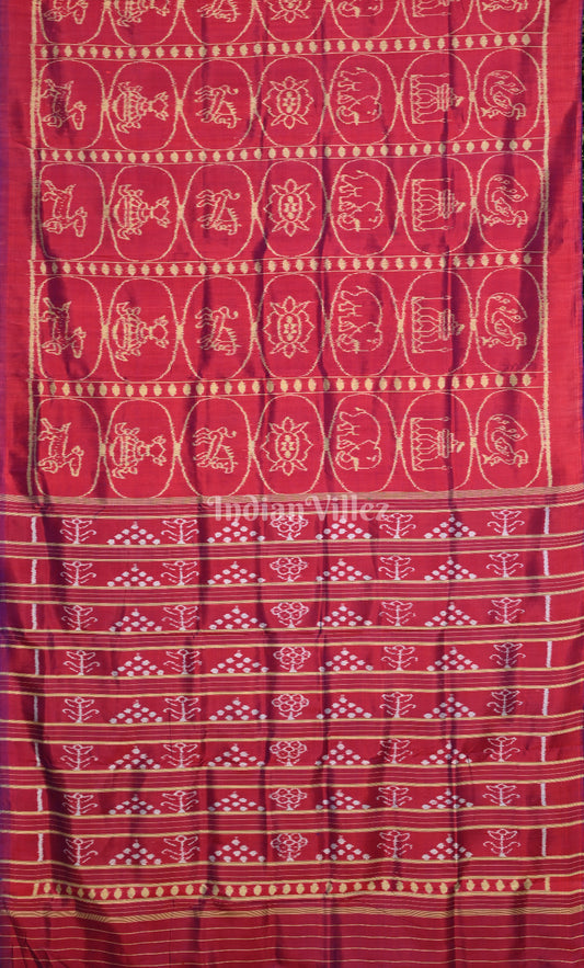  Red maroon Jhoti Theme Odisha Ikat Contemporary Designer Silk Saree