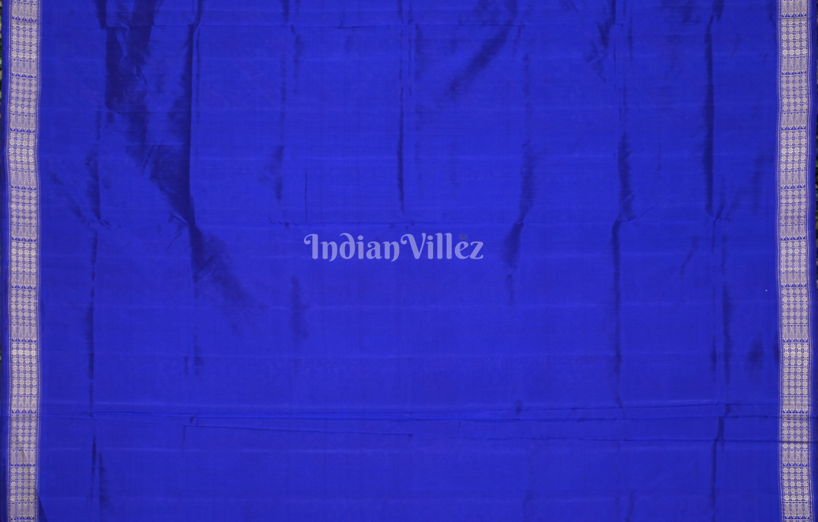 Purple Blue Flower Motif Odisha Ikat Sambalpuri Silk Saree