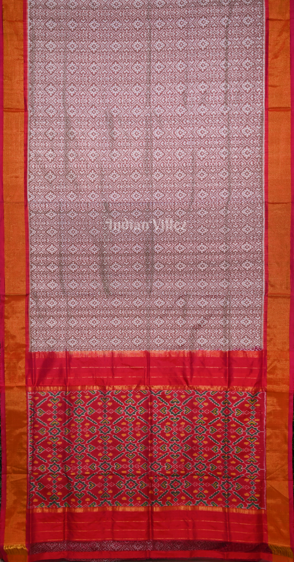 Pitch Red Pochampally Ikat Silk Saree 