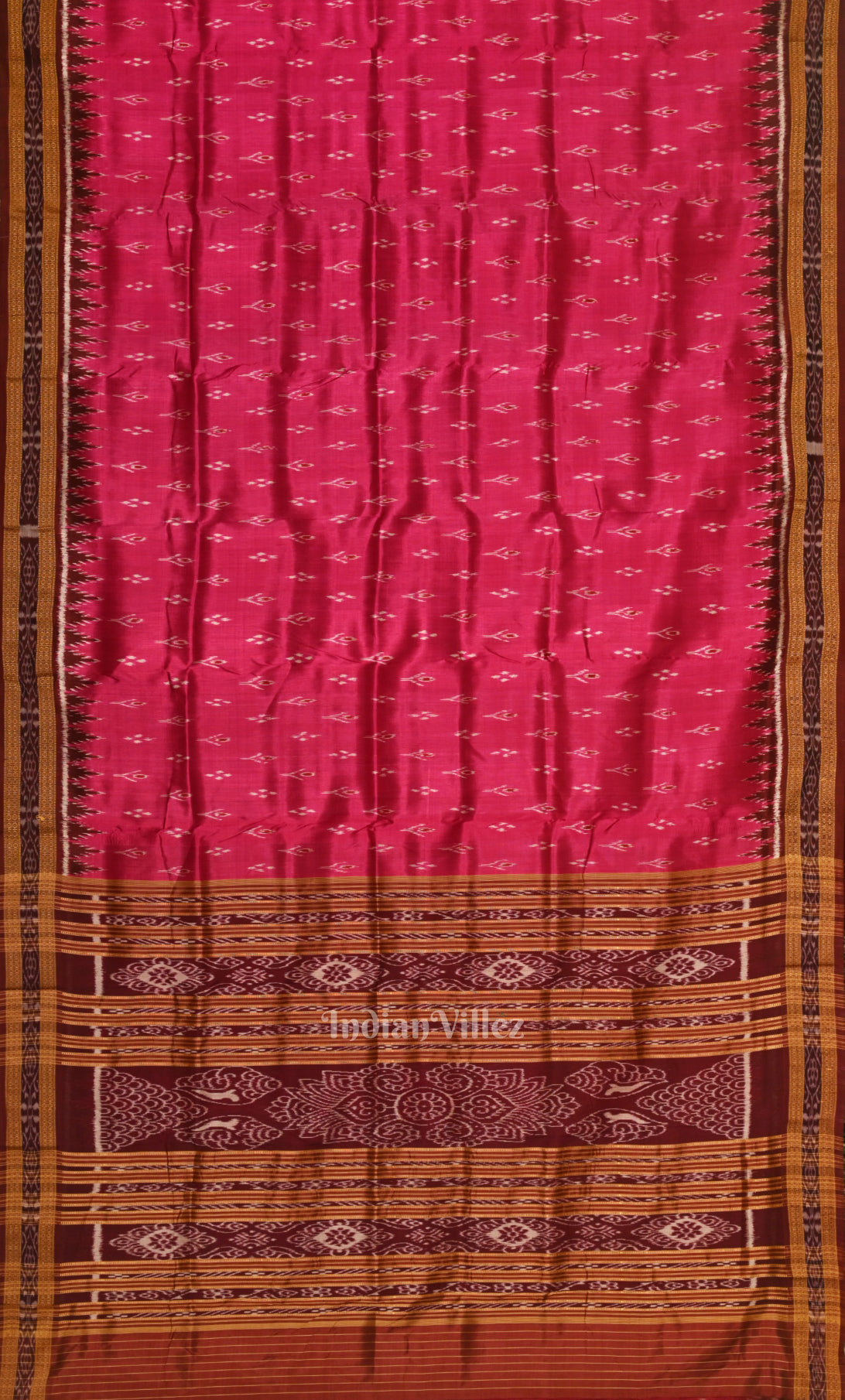 Pink Maroon Mayur Chandrika Odisha Ikat Khandua Silk Saree 