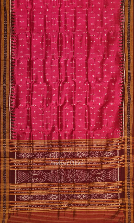 Pink Maroon Mayur Chandrika Odisha Ikat Khandua Silk Saree 